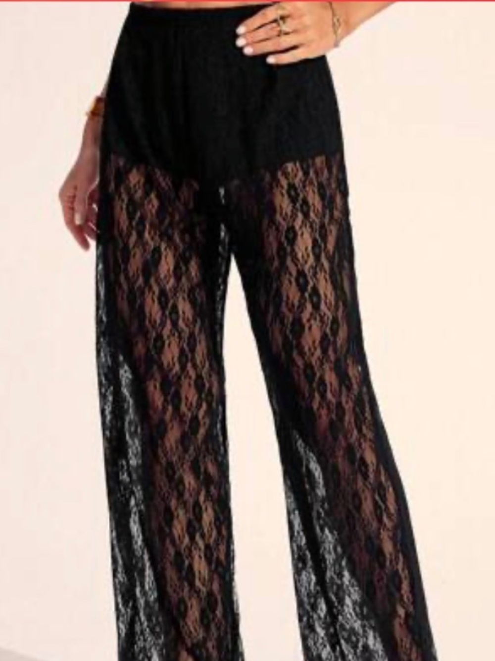 2 FOR $12!  🤩SHEIN Women’s Black Lace Elastic Waist Straight pants - size 6